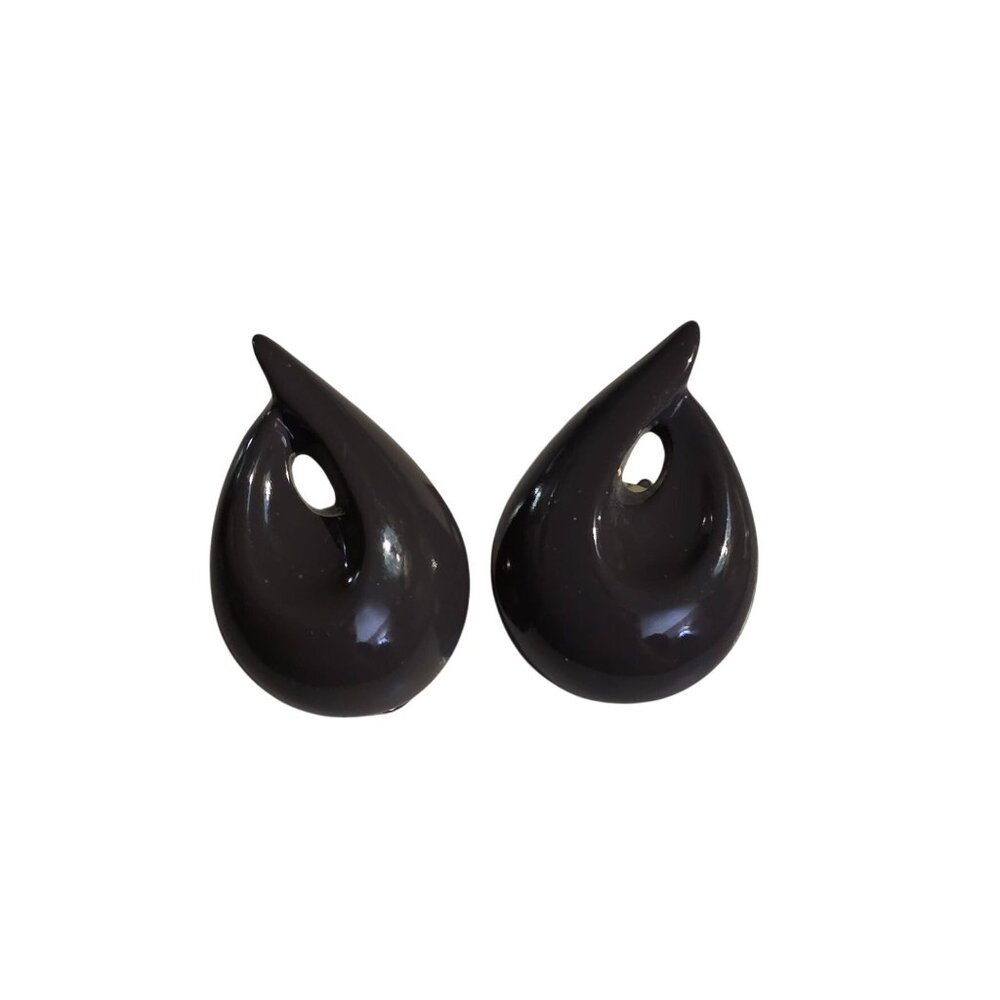 Vintage Teardrop Clip On Earrings Sculptural Modern Design Chocolate Brown